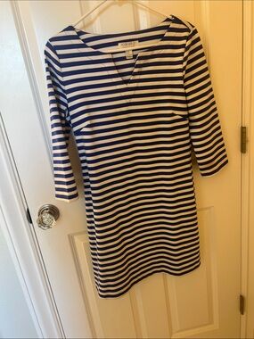 Forever 21 Navy and White Striped Long Sleeve Shift Dress